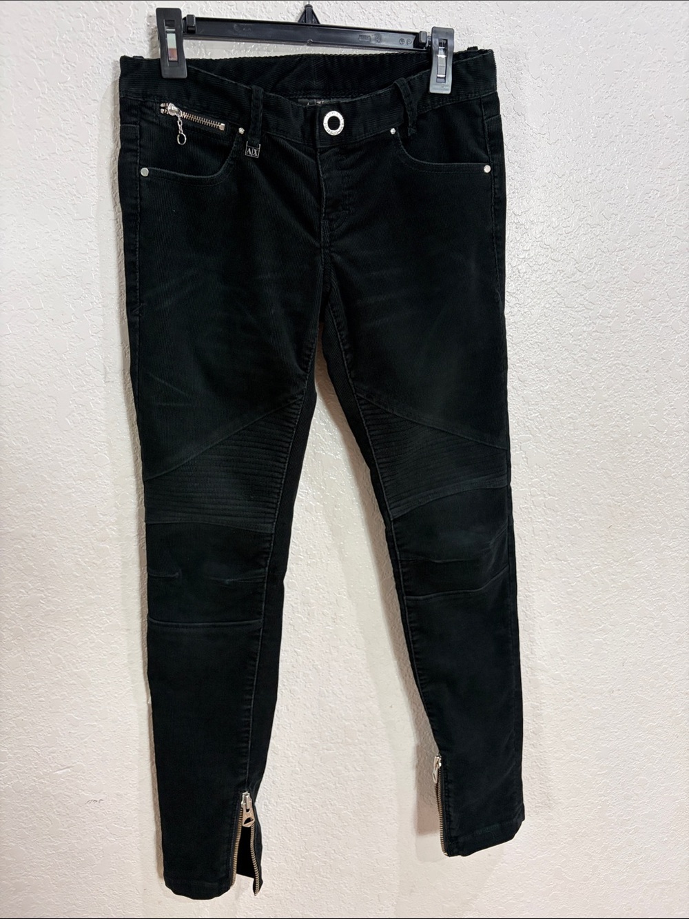 Armani Exchange,Black Women’s Moto Skinny Corduroy,Size 4.